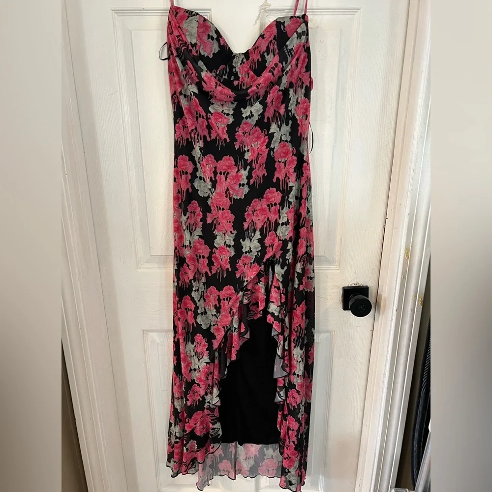 Fashion Nova Pink and Black Floral High Low Dress - Picture 3 of 5